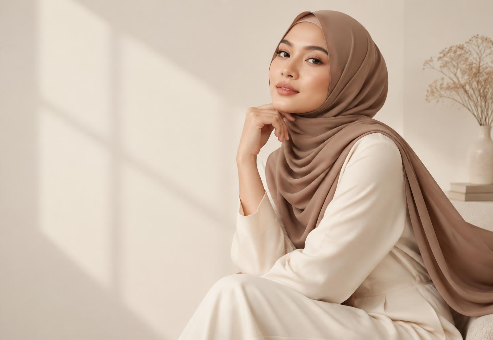 Woman wearing a mocha LAABIZY hijab
